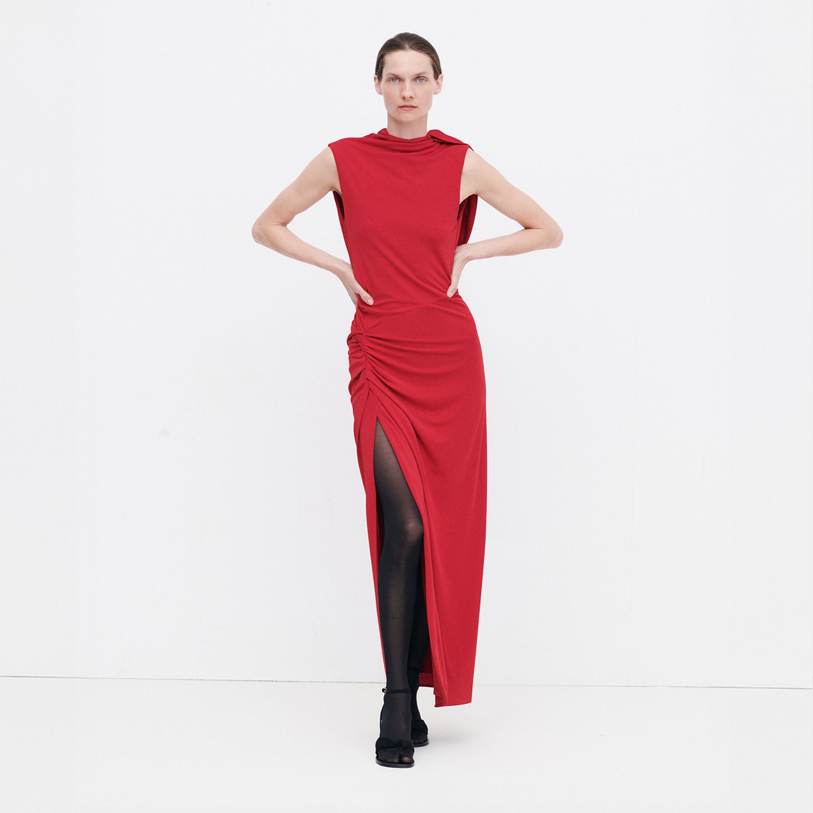 camilla and marc red dress Ravine Draped Sleeve Dress in Cherry Red