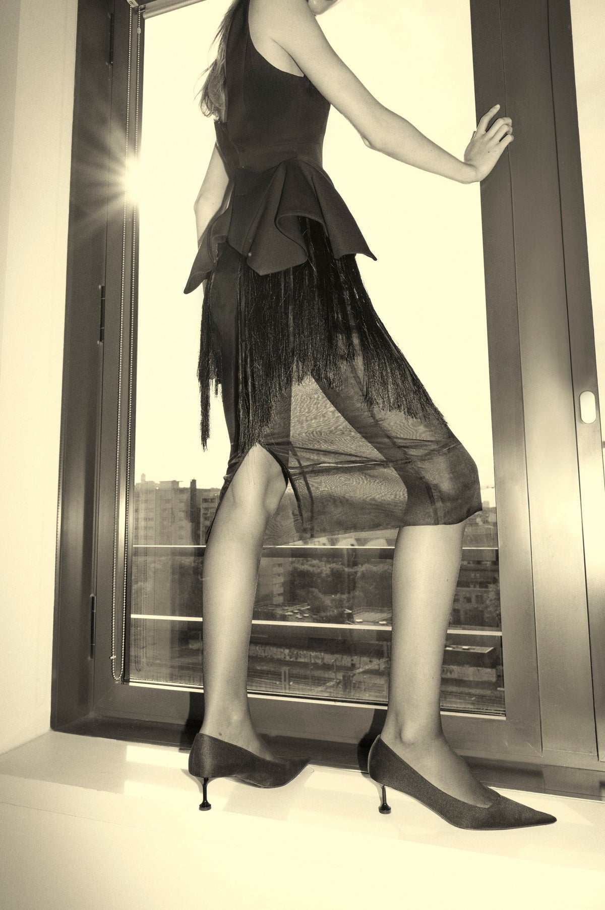 Styled view CAMILLA AND MARC Siri Satin Pump in Black, featuring Italian satin with a pointed toe silhouette.