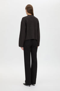 Back view CAMILLA AND MARC Atlas Knit Cardigan in Slate Grey with relaxed cropped silhouette.