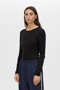 Cropped view CAMILLA AND MARC Barre Long Sleeve Top in Black with slim silhouette.