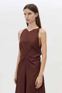 Cropped view CAMILLA AND MARC Brera midi dress in chocolate with topstitch details and side pockets.