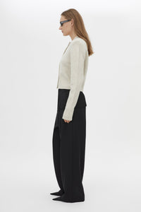 Side View CAMILLA AND MARC Atkinson Knit Cardigan in cream with cropped fit and removable shoulder pads