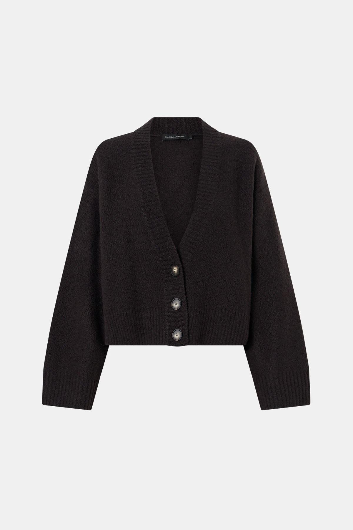 Ghost view CAMILLA AND MARC Atlas Knit Cardigan in Slate Grey with relaxed cropped silhouette.