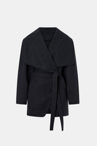 Ghost view CAMILLA AND MARC Audrey Wrap Jacket in Charcoal Grey with relaxed belted silhouette.