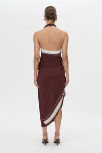 Back view CAMILLA AND MARC Barolo Midi Dress in cream print with high-cowl neckline.