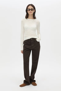 Front view CAMILLA AND MARC Barre Long Sleeve Top in Soft White with slim silhouette.