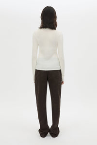 Back view CAMILLA AND MARC Barre Long Sleeve Top in Soft White with slim silhouette.