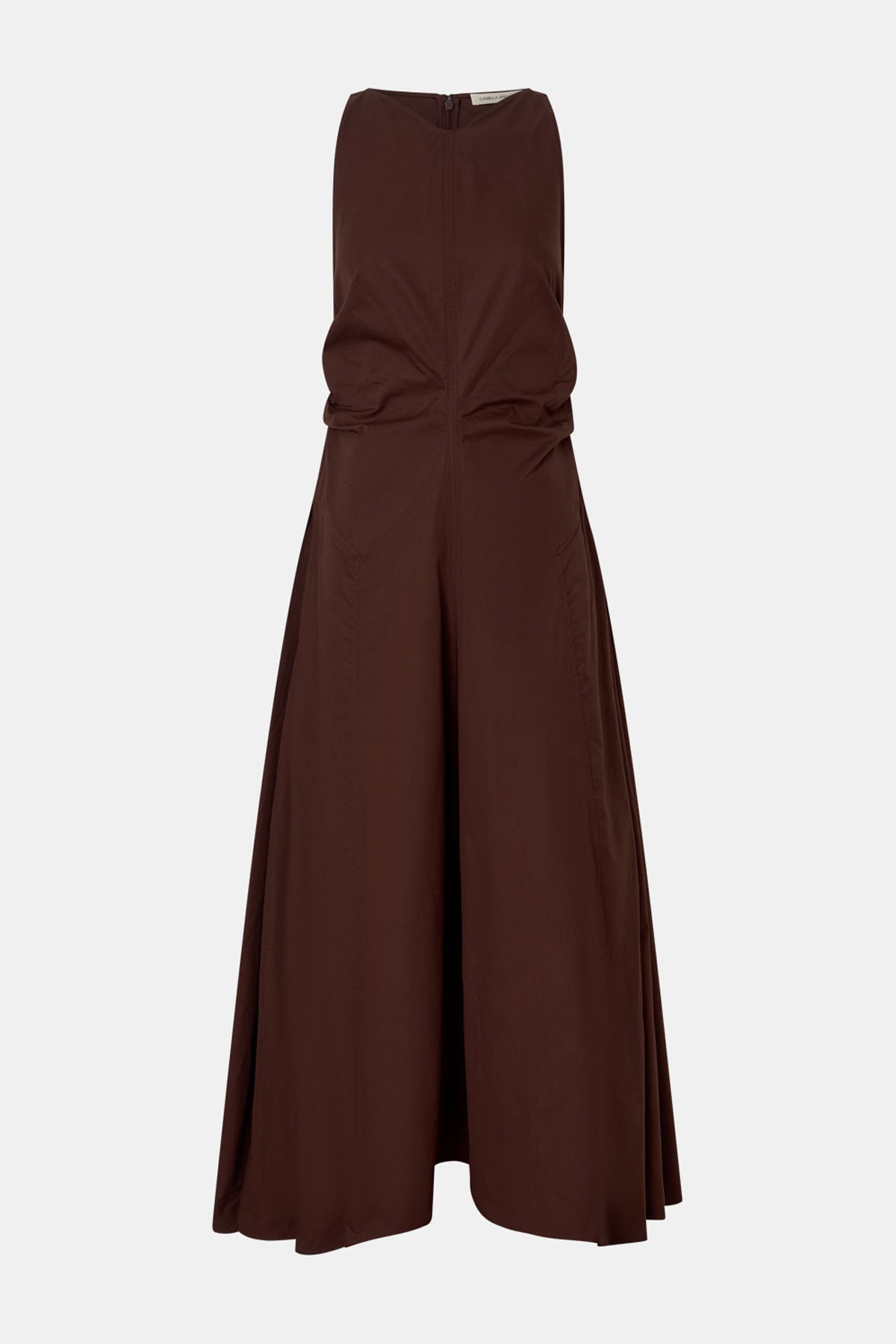 Ghost view CAMILLA AND MARC Brera midi dress in chocolate with topstitch details and side pockets.