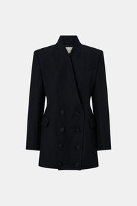 Ghost view CAMILLA AND MARC Caius Tailored Mini Dress in Black with double‑breasted button closure.