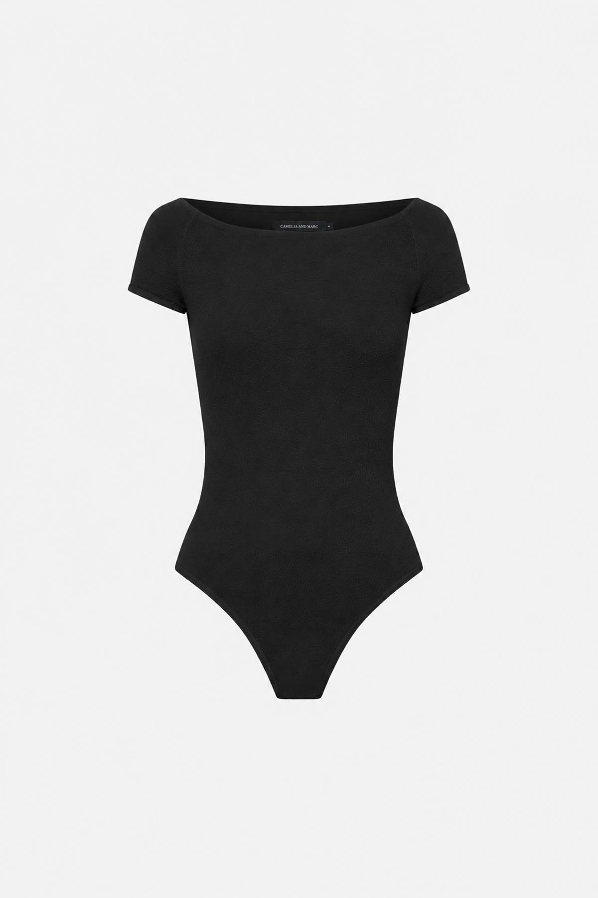 Ghost view CAMILLA AND MARC Cali Off The Shoulder Bodysuit in black.