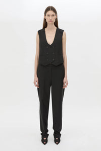 Front view CAMILLA AND MARC Chiaro Fitted Vest in black with double‑breasted closure.