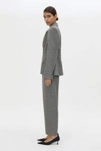 Side view CAMILLA AND MARC Crest Fitted Blazer in Grey Marle with double‑breasted front and sharp lapel.