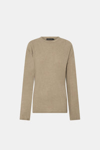 Ghost view CAMILLA AND MARC Dakota long sleeve relaxed top in taupe with crew neckline and semi sheer fabrication.