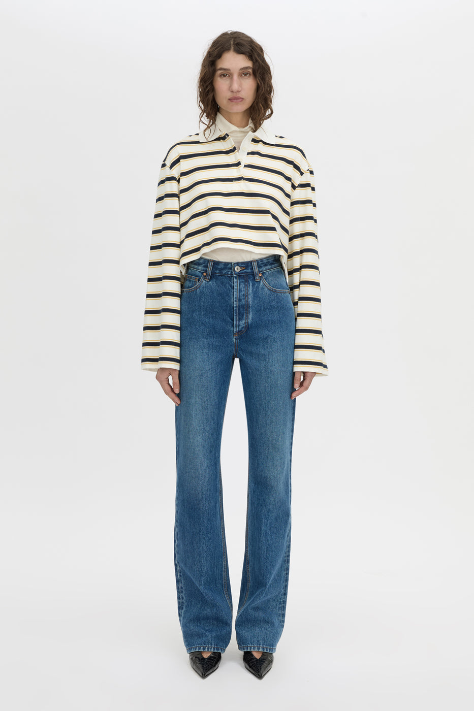 Liat Stripe Crop Polo Top