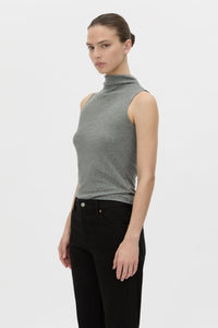 Cropped view CAMILLA AND MARC fitted Dakota Sleeveless High Neck Top in grey marle.