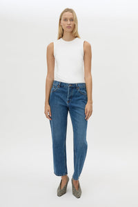 Front view CAMILLA AND MARC Alba Crew Neck Tank in White with fitted silhouette.