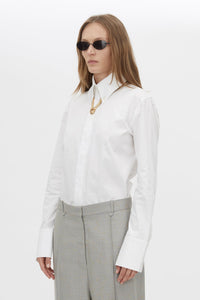 Cropped view CAMILLA AND MARC Denis Long Sleeve Shirt in White with man‑style tailoring and snake chain detail.