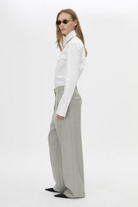 Side view CAMILLA AND MARC Denis Long Sleeve Shirt in White with man‑style tailoring and snake chain detail.
