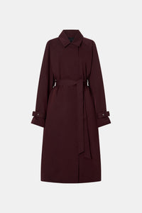 Ghost view CAMILLA AND MARC Dia Trench Coat in Burgundy with long‑line cut.