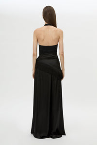 Back view CAMILLA AND MARC Dune Scarf Top in Cream with fringe hem, and corner loops for versatile wear.