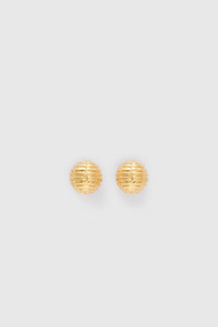 Ghost view CAMILLA AND MARC Eagan Earrings in gold with round semi‑sphere design and ruched texture.