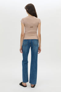 Back view CAMILLA AND MARC Elara rib logo tee in rosewood.