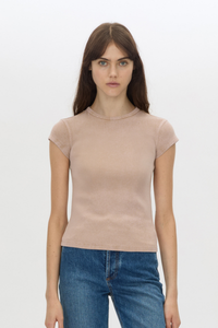 Cropped view CAMILLA AND MARC Elara rib logo tee in rosewood.