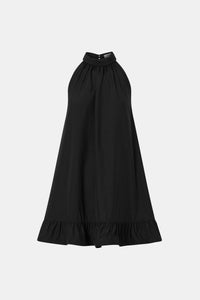 Ghost view CAMILLA AND MARC Elsen Halter Mini Dress in Black with open back, tie‑up neck and fluted crinoline hem.