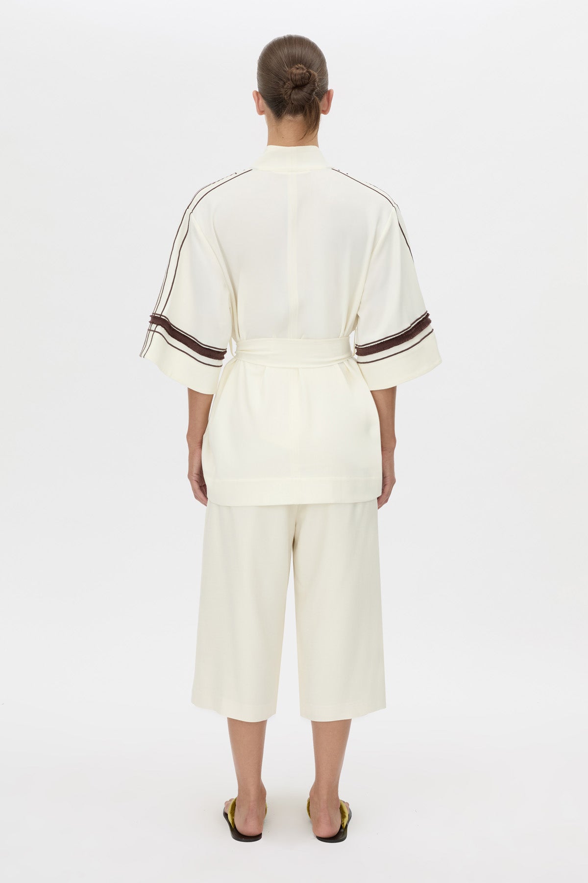 Back view CAMILLA AND MARC relaxed Enna Robe in stone with embroidery detail.