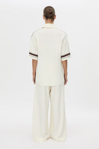 Back view CAMILLA AND MARC relaxed Enna Shirt in stone with embroidery detail.