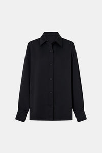 Ghost view CAMILLA AND MARC Ground Satin Long Sleeve Shirt in Black with collared neckline.