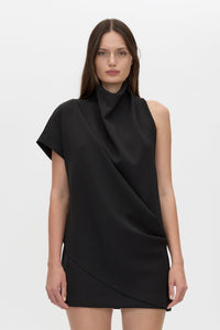 Cropped view CAMILLA AND MARC Huxley Draped Mini Dress in Black with laser‑cut neckline and draped panel.
