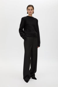 Front view CAMILLA AND MARC Ines Knit Sweater in Black with brushed knit texture and ribbed crew neckline.