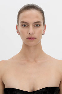 Front view CAMILLA AND MARC Leighton Pavé Ear Cuff in silver with geometric double‑row pavé detailing.