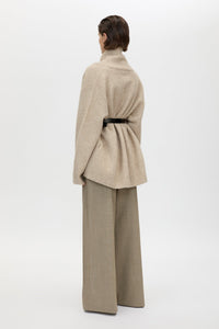 Back view CAMILLA AND MARC Leonie Knit Cardigan in Oatmeal Marle with wrap closure and waist tie.