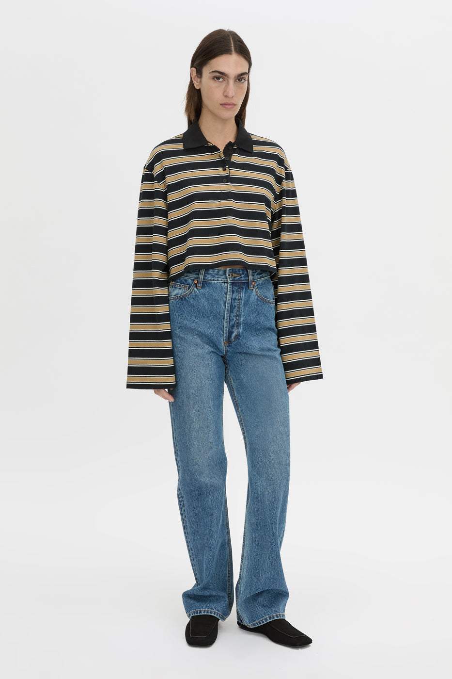 Liat Stripe Crop Polo Top