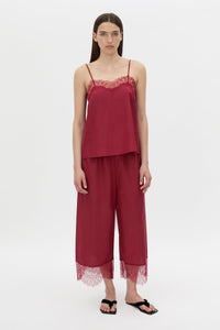 Front-styled view CAMILLA AND MARC Lira cropped pant in raspberry pink.