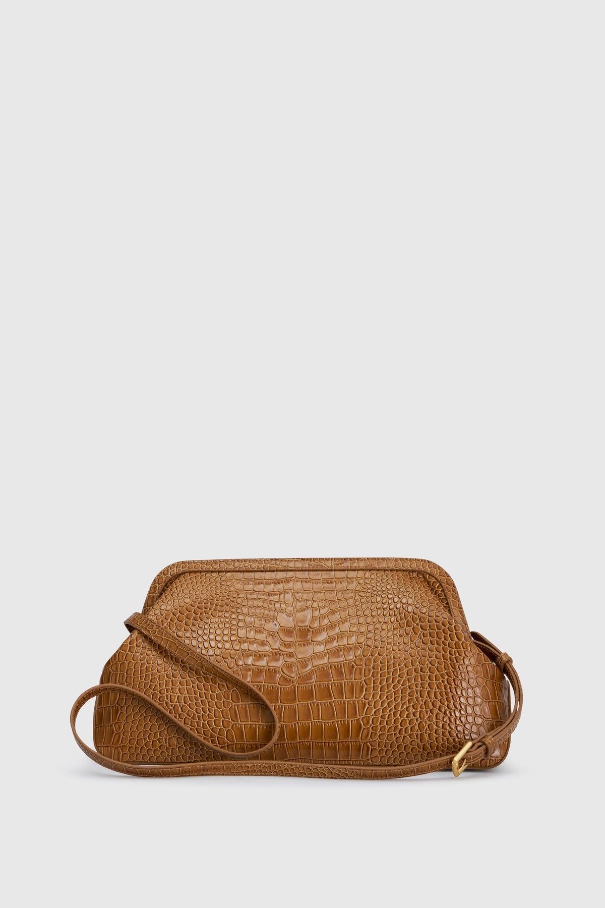 Back view CAMILLA AND MARC Mette Croc Bag in tan croc‑embossed leather.