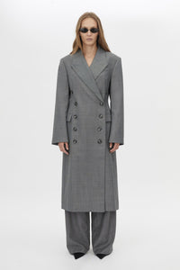 Front view CAMILLA AND MARC Meyer Double Breasted Coat in Charcoal Grey styled buttoned up.