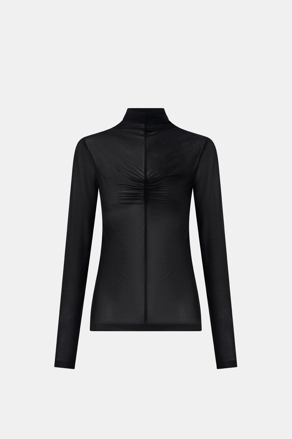 Ghost view CAMILLA AND MARC Novel Long Sleeve Stocking Top in Black with ruched bust detail.