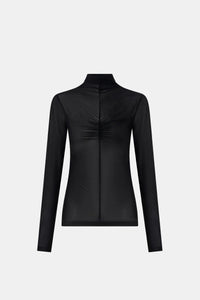 Ghost view CAMILLA AND MARC Novel Long Sleeve Stocking Top in Black with ruched bust detail.