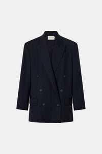 Ghost view CAMILLA AND MARC Orban Oversized Blazer in Navy Pinstripe with double‑breasted closure.