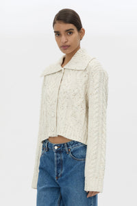 Cropped view CAMILLA AND MARC Oria Knit Cardigan in Marble cable‑knit with relaxed silhouette.