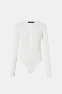 Ghost view CAMILLA AND MARC Orion Slub Jersey Bodysuit in White with long sleeves, and rib button placket.