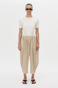 Front view CAMILLA AND MARC Pietro Gathered Wide Leg Pant in stone with a voluminous leg.