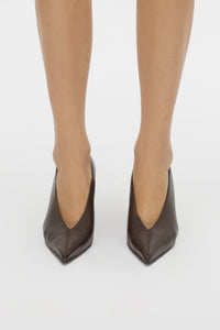 Front view CAMILLA AND MARC Rhys Leather Pump in Espresso made from Spanish Nappa with pointed toe silhouette.  