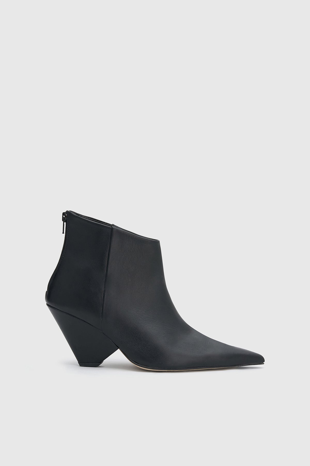 Side view CAMILLA AND MARC Rhys Boot in Black featuring Italian leather and a pointed pump‑boot silhouette.  