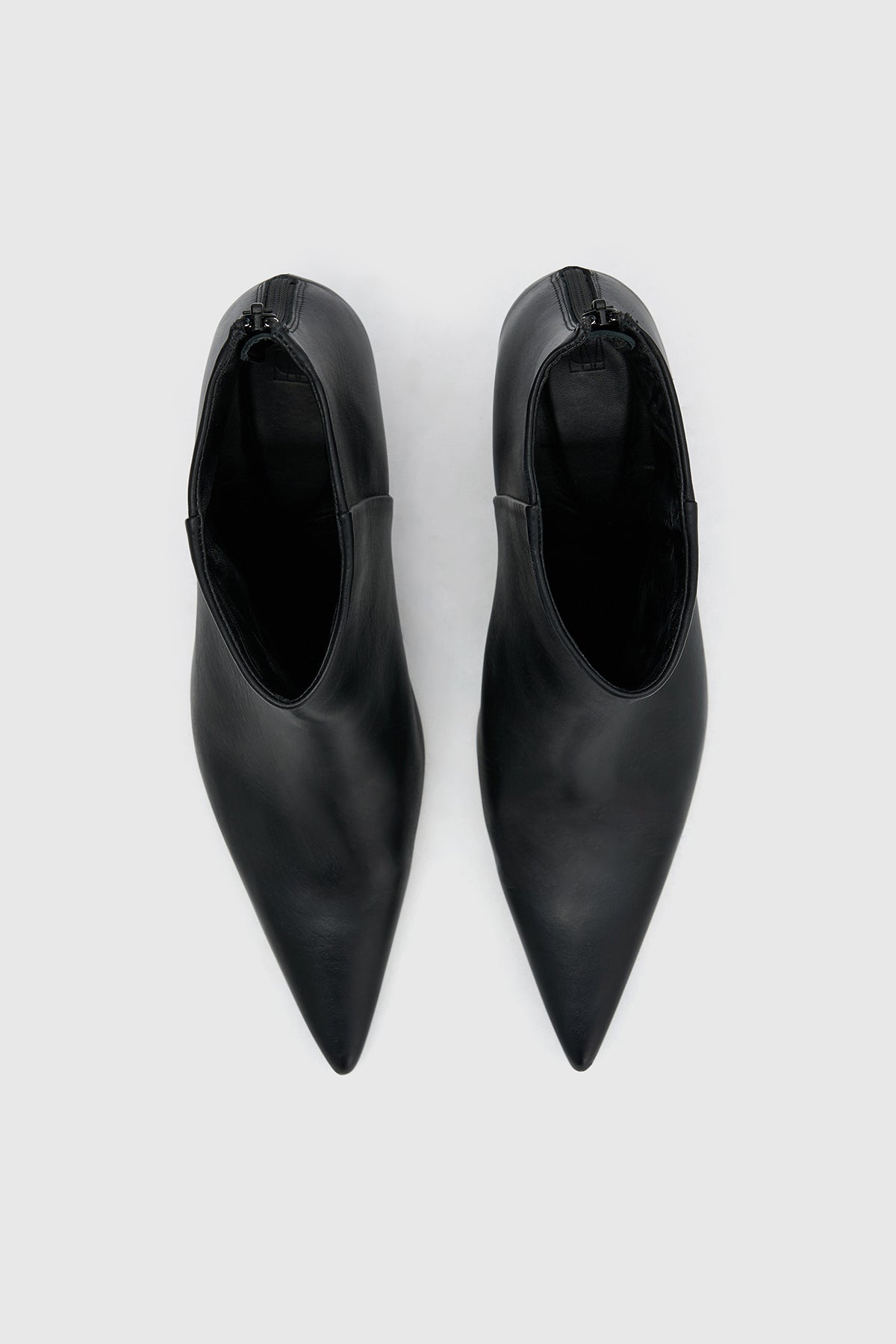 Top view CAMILLA AND MARC Rhys Boot in Black featuring Italian leather and a pointed pump‑boot silhouette.  