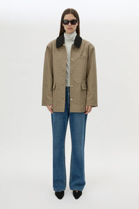 Front view CAMILLA AND MARC Sage Check Jacket in Walnut Check.