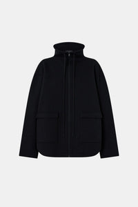 Ghost view CAMILLA AND MARC Salem Bonded Fleece Jacket in black with high collared neckline.